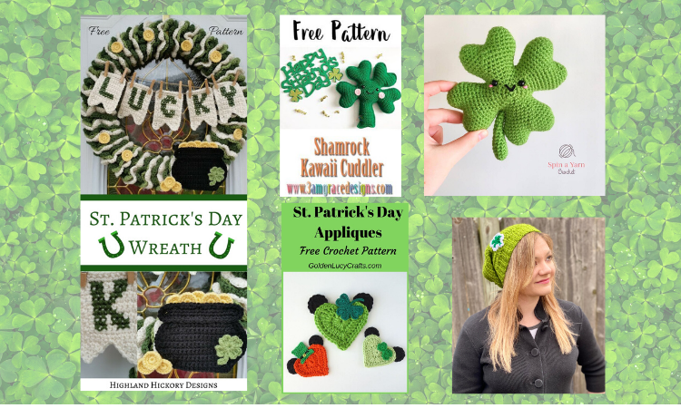 Crochet Shamrock and Lucky Clover Appliques - GoldenLucycrafts