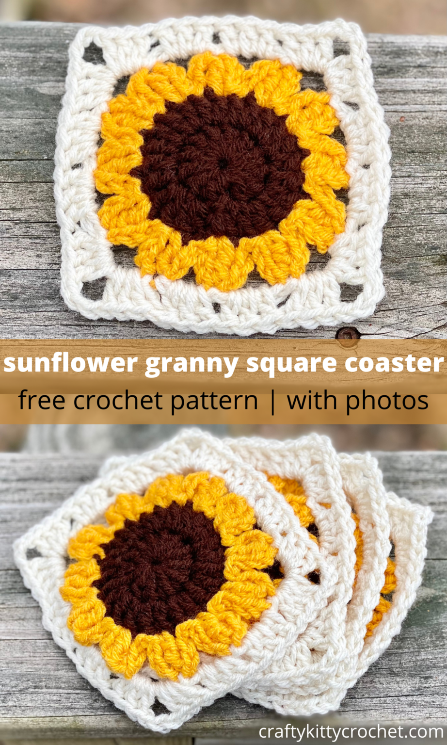 Sunflower Granny Square Coaster - Crochet Pattern ~ Crafty Kitty Crochet